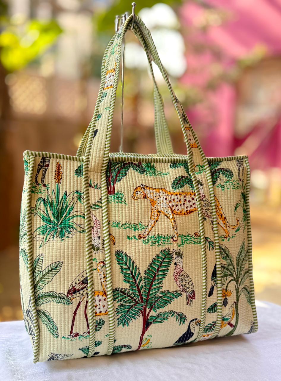 Wildlife Print Quilted Cotton Tote Bag