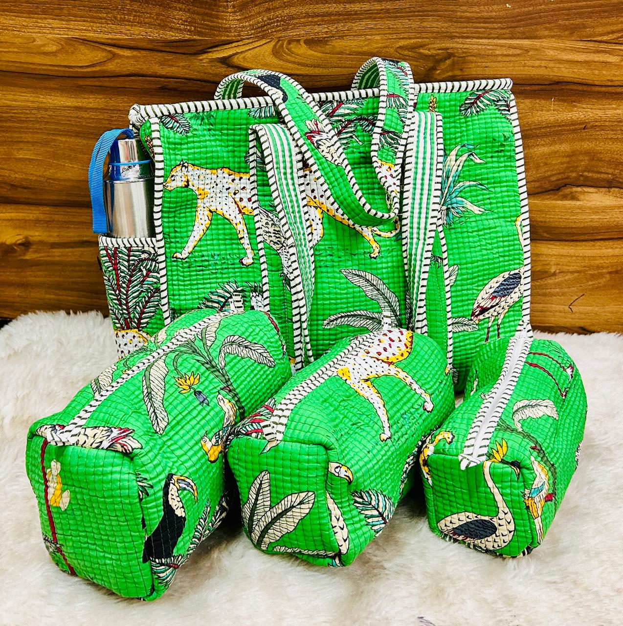 Blush Floral Quilted Cotton Tote Bag Set