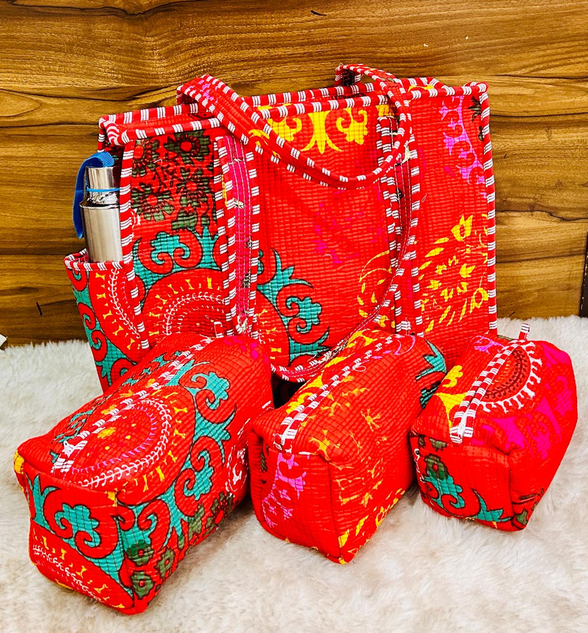 Handcrafted Multicolor Ethnic Print Tote Bag Set