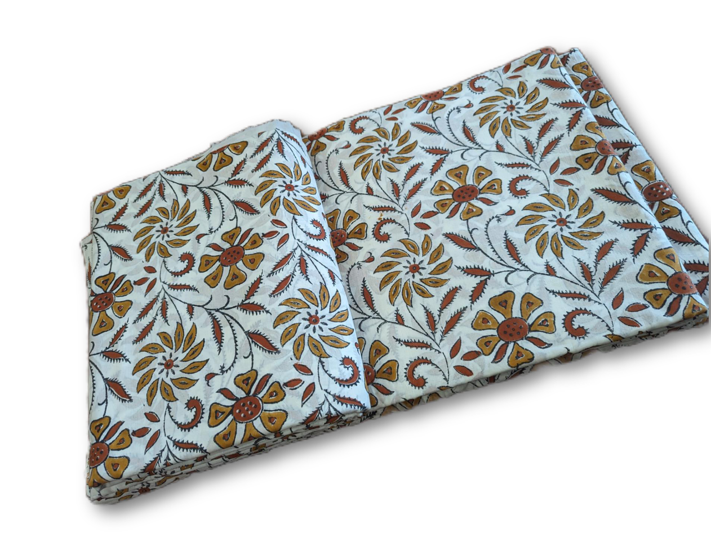 Off-White Floral Hand Block Cotton Fabric