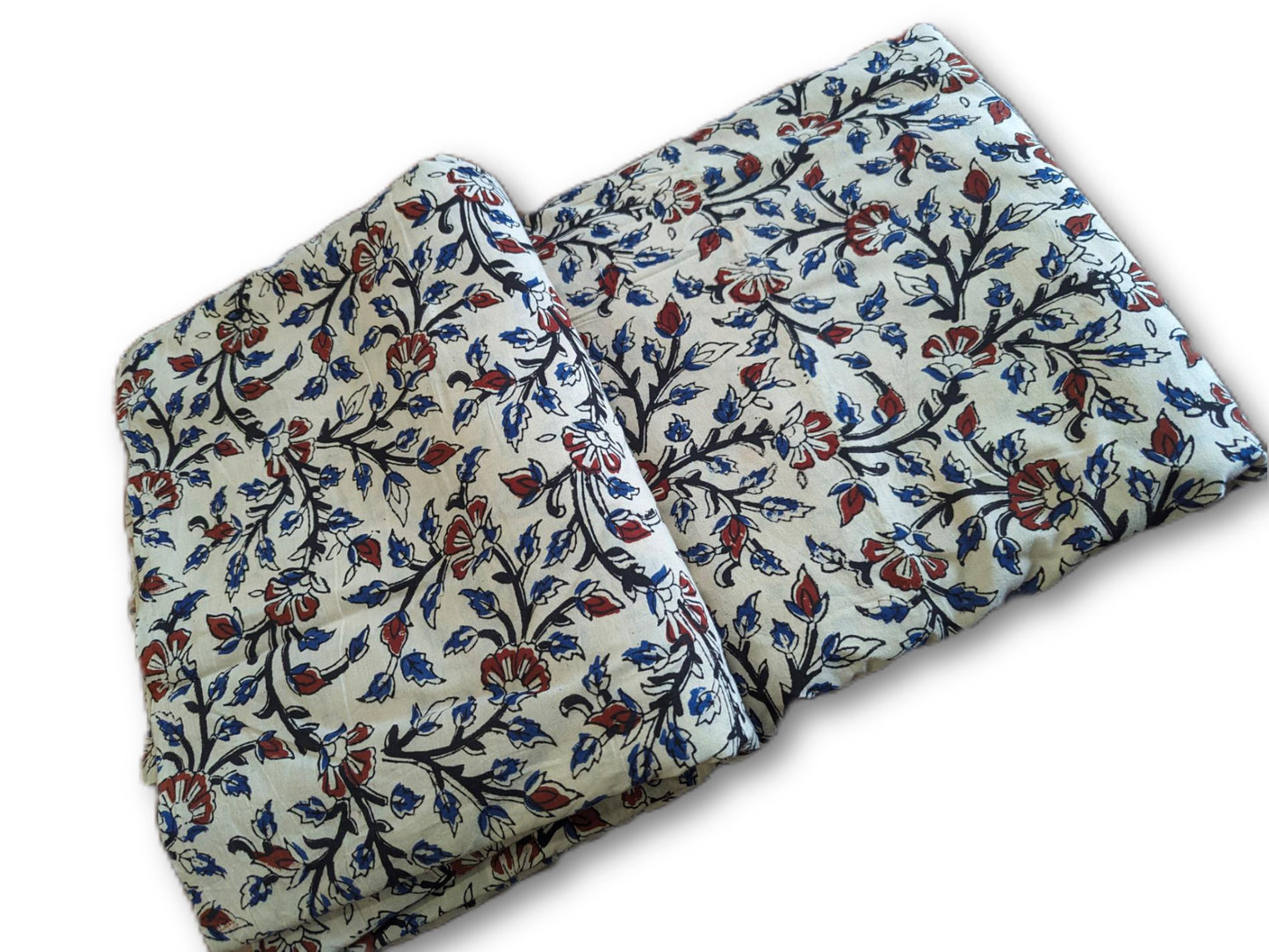 Ivory Floral Vine Hand Block Printed Cotton Fabric