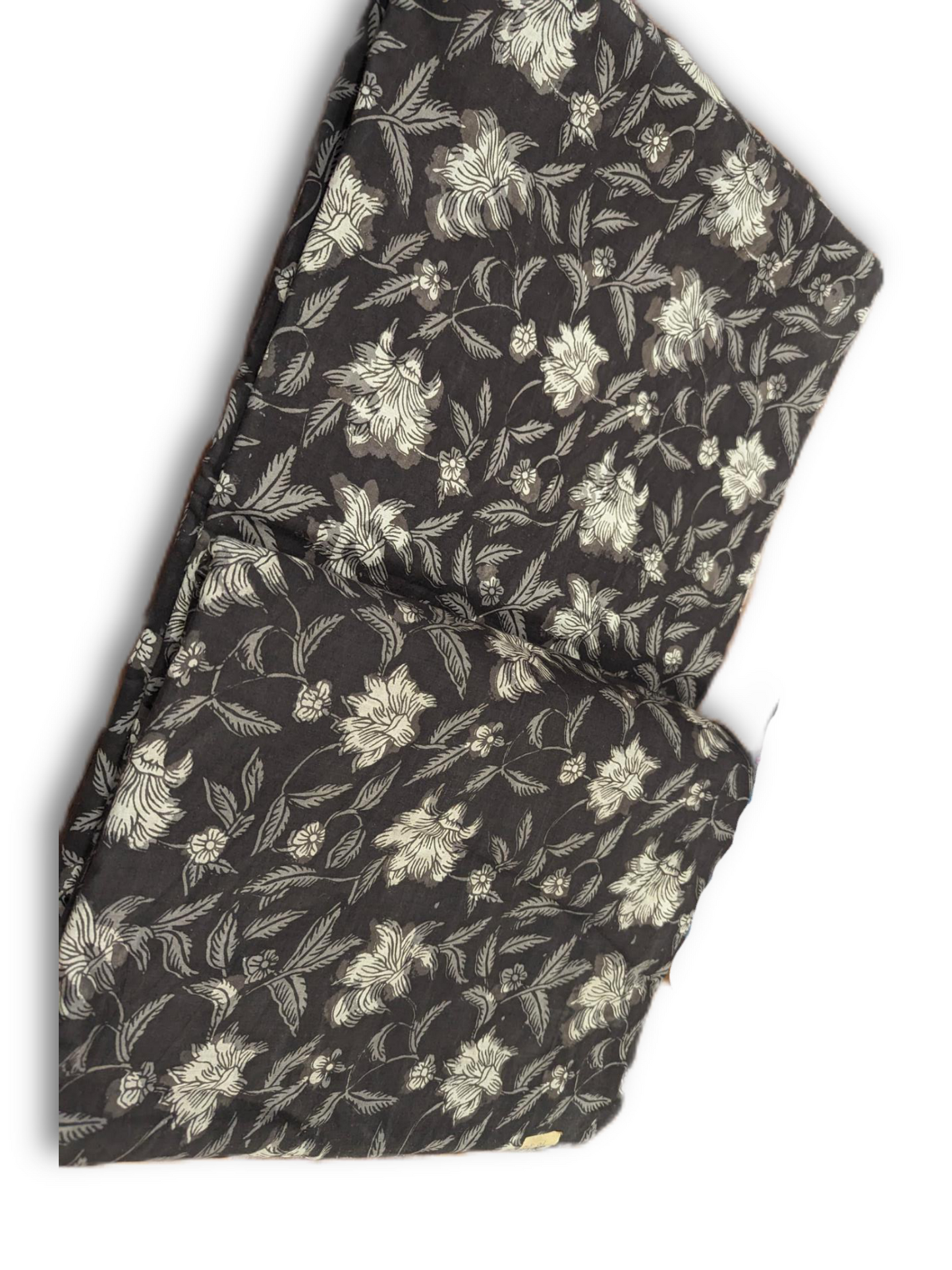 Black Floral Hand Block Printed Cotton Fabric