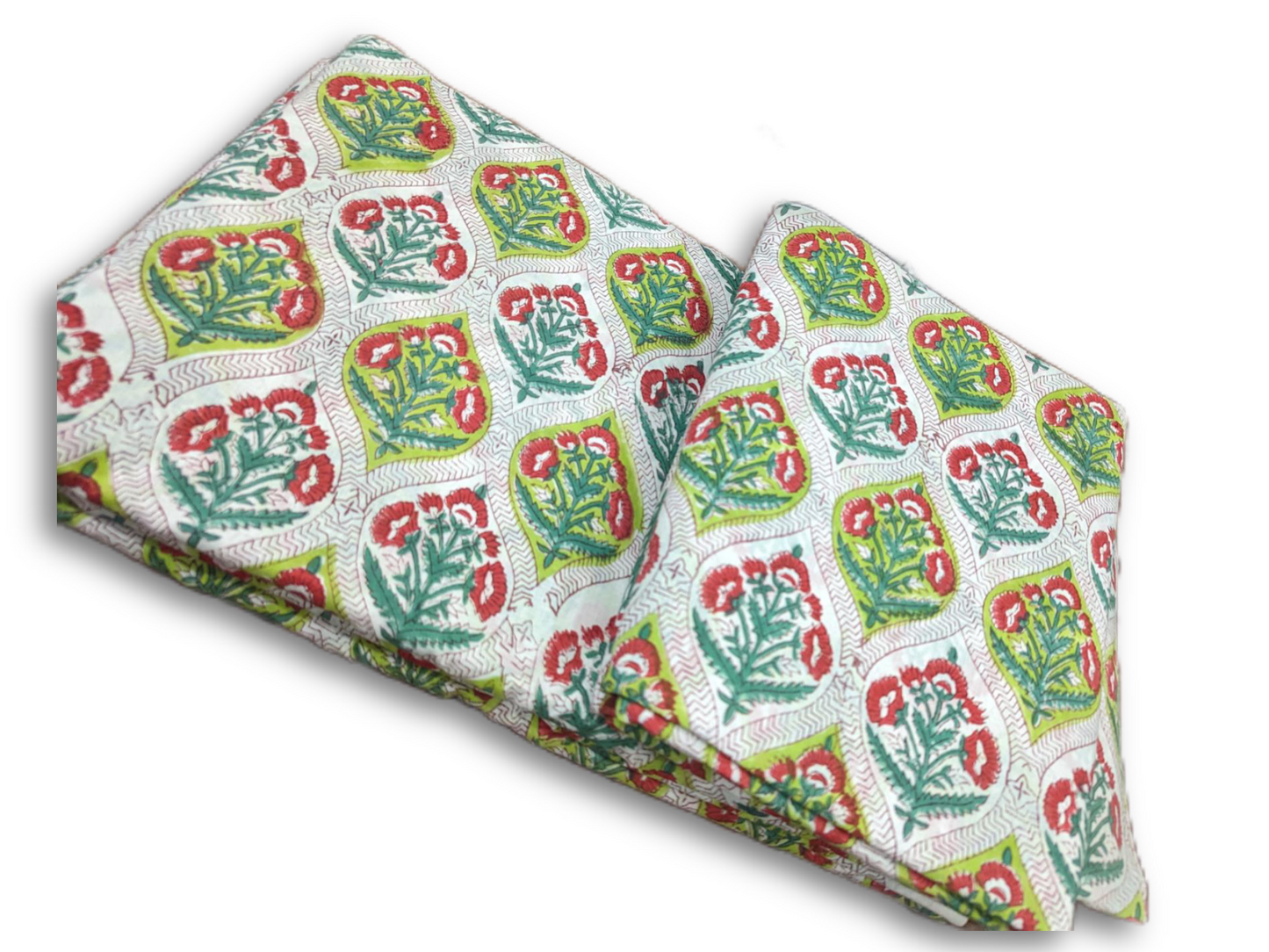 Off White Floral Hand Block Printed Cotton Fabric