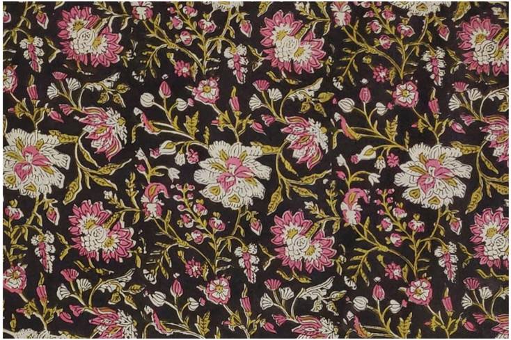 White Pink Floral Bagru Print Cotton