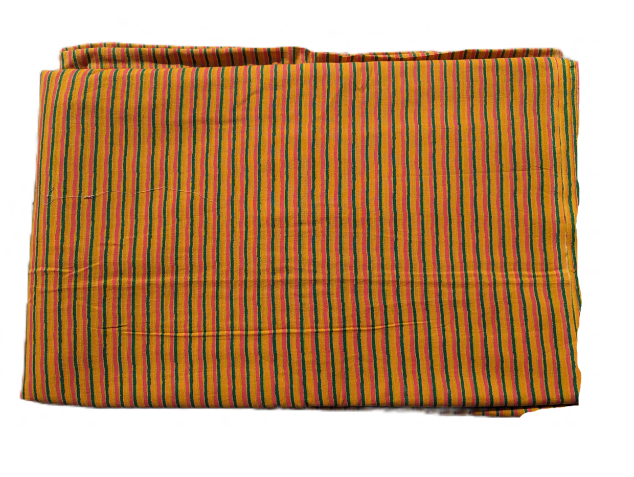 Yellow Stripes With Orange & Green Lining Cotton