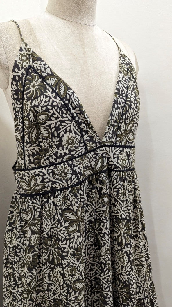 Vine Printed Strap Tiered Dress