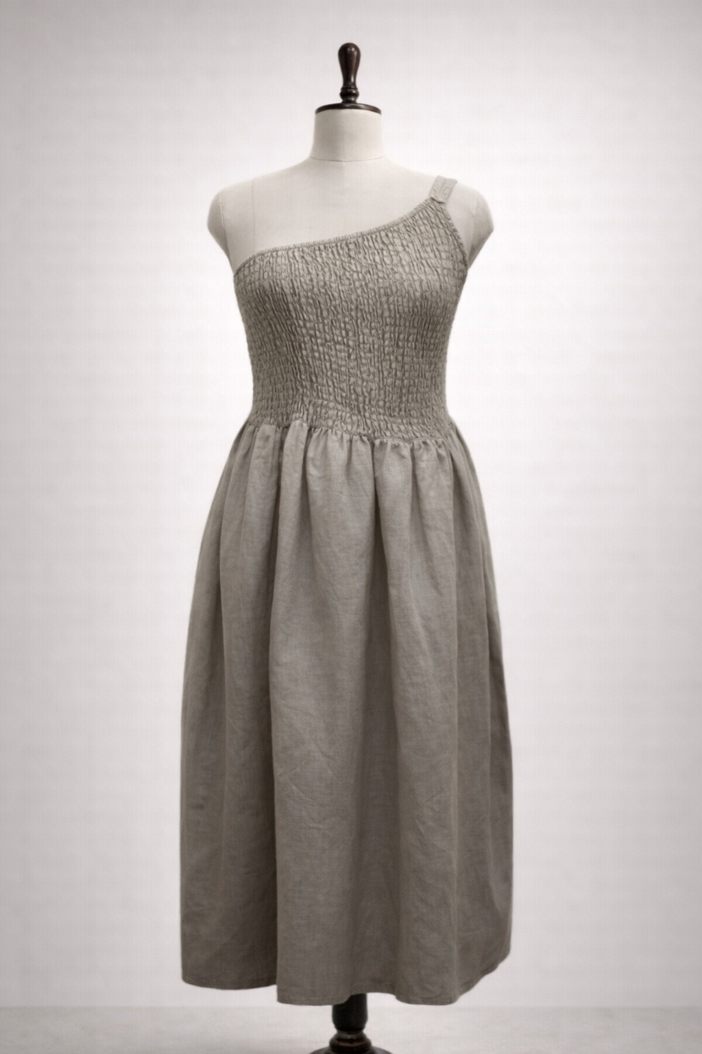 One-Shoulder Linen Smocked Dress