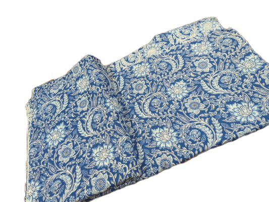 Heritage Blue Floral Screen Printed Cotton Fabric