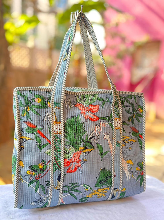 Wildlife Printed Quilted Cotton Tote Bag