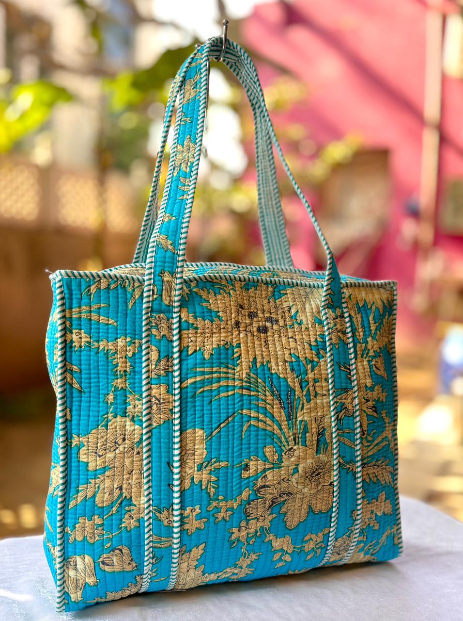 Floral Quilted Cotton Tote Bag