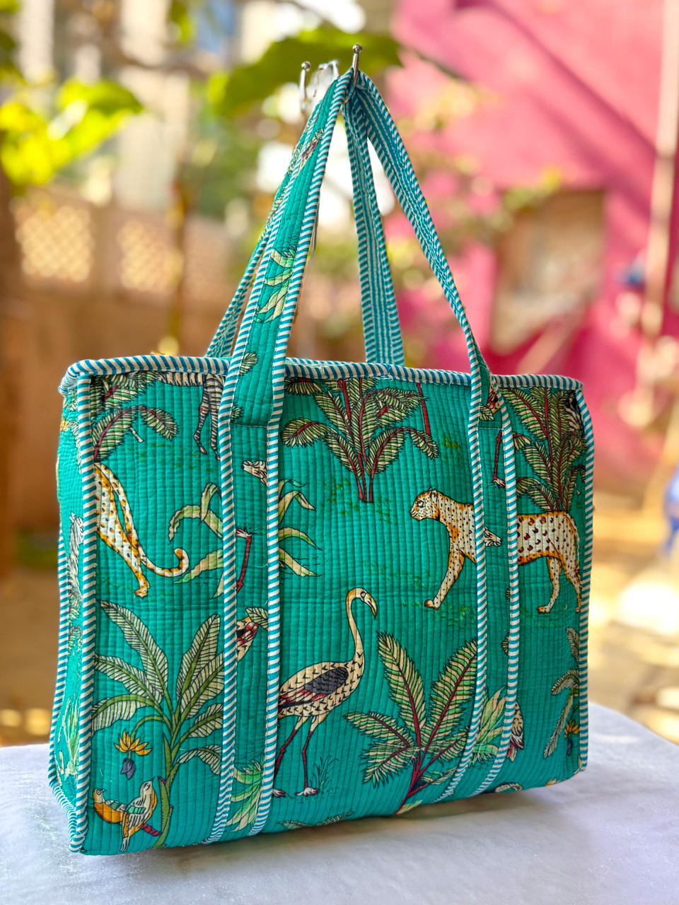 Wildlife Printed Quilted Cotton Tote Bag