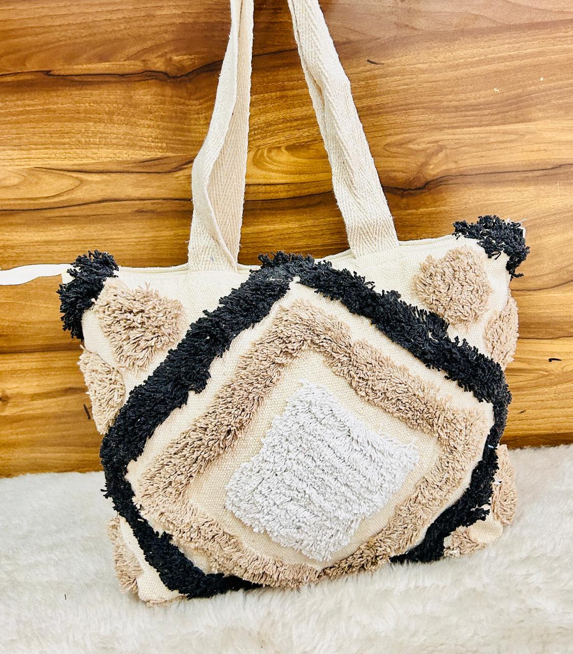 Tufted Hand Embroidered Cotton Canvas Tote Bag