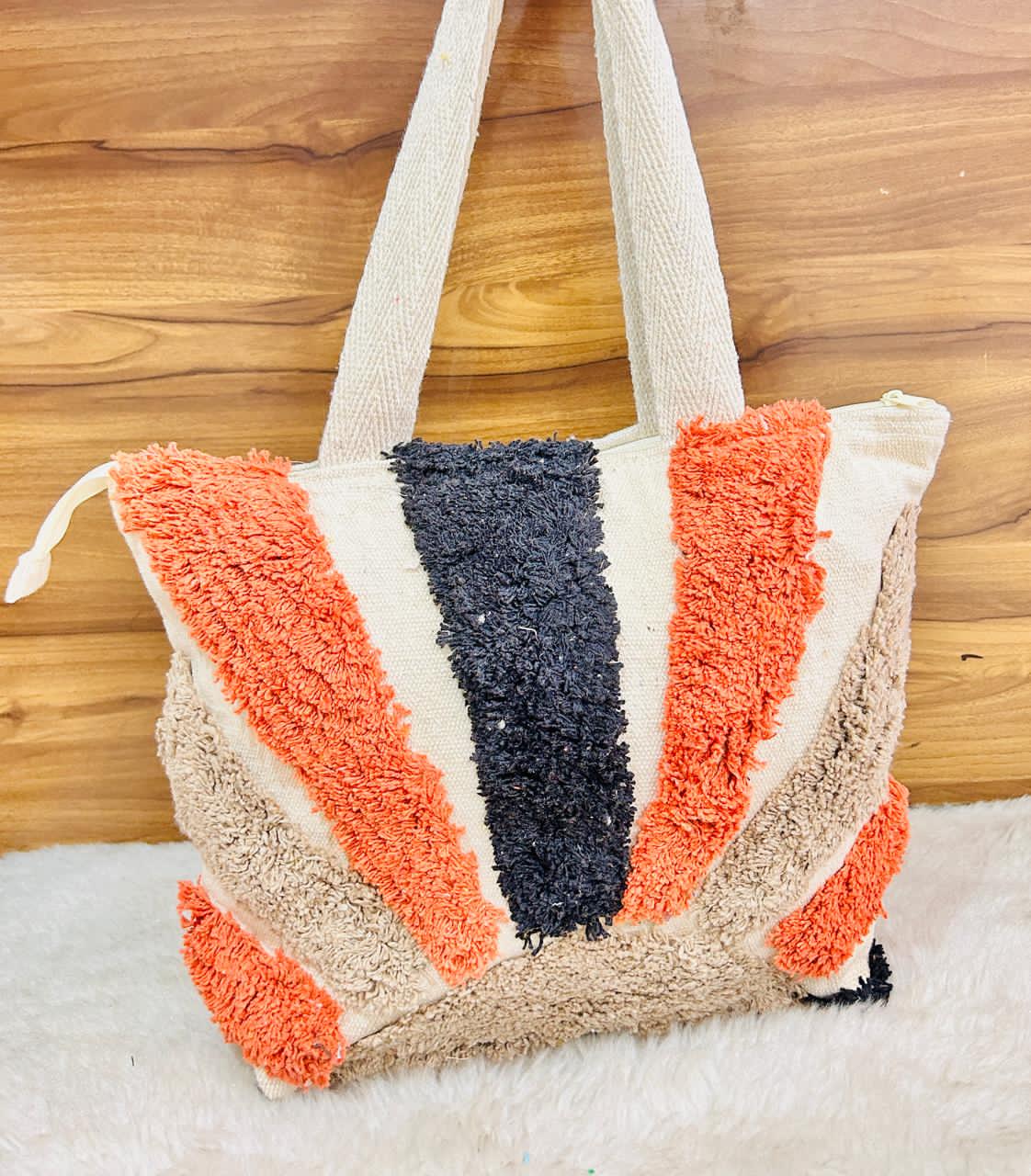 Tufted Hand Embroidered Cotton Canvas Tote Bag