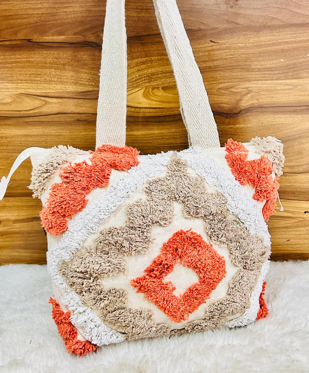 Tufted Hand Embroidered Cotton Canvas Tote Bag