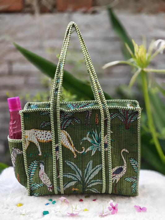 Wildlife Printed Quilted Cotton Tote Bag