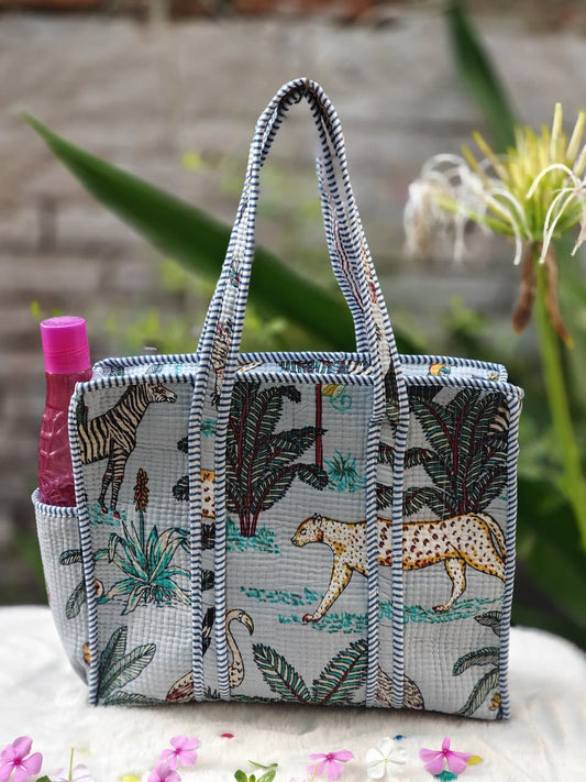 Wildlife Printed Quilted Cotton Tote Bag