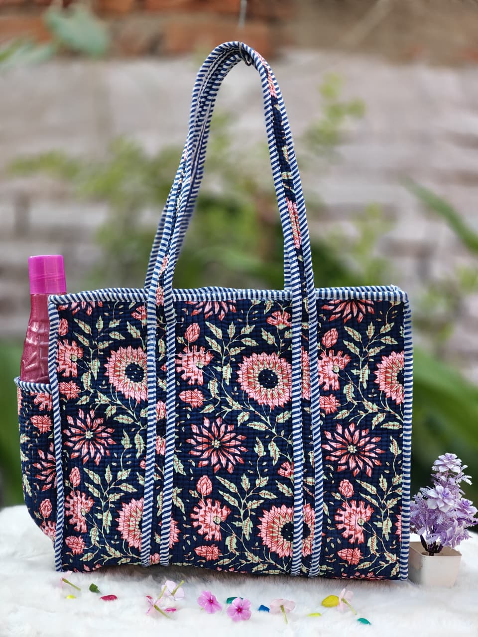 Handcrafted Floral Quilted Cotton Tote Bag