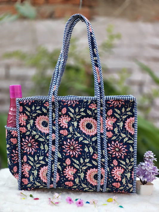 Handcrafted Floral Quilted Cotton Tote Bag