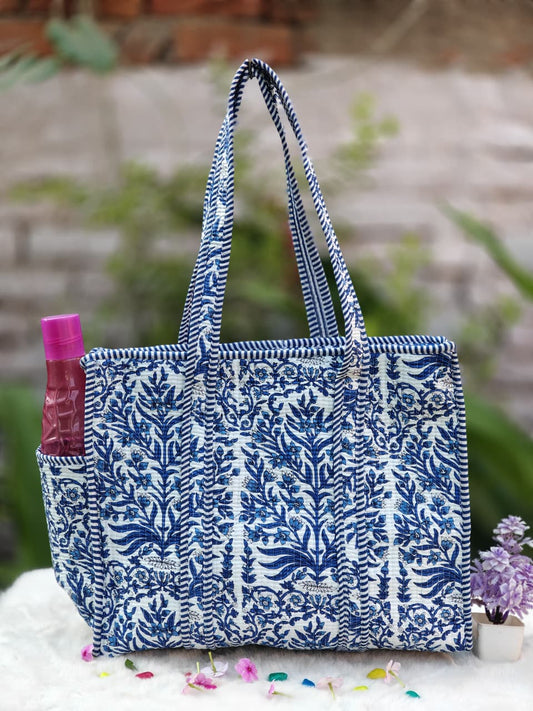 Handcrafted Block Quilted Cotton Tote Bag