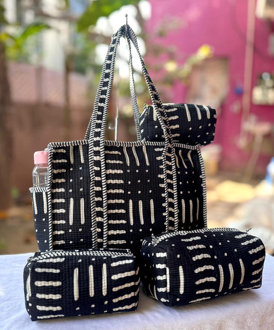 Handcrafted Quilted Cotton Tote Bag Set