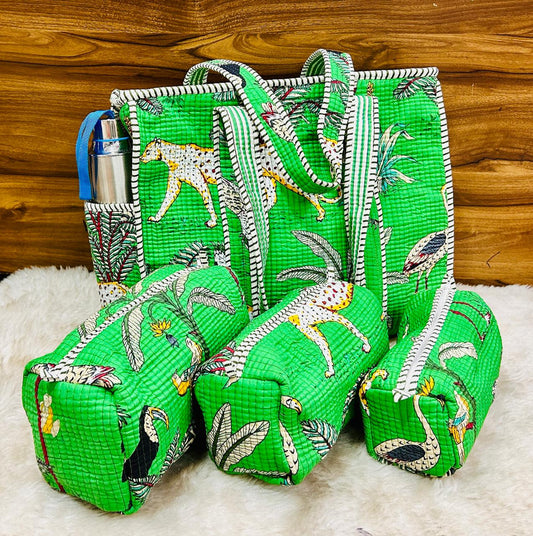 Blush Floral Quilted Cotton Tote Bag Set