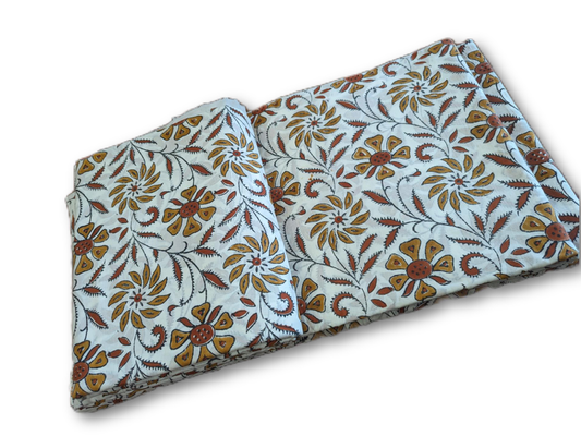 Off-White Floral Hand Block Cotton Fabric