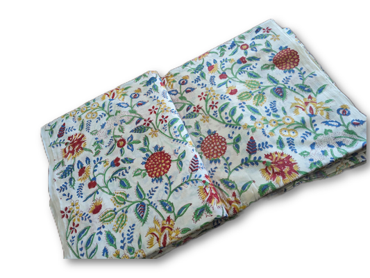 Ivory Floral Vine Hand Block Cotton Fabric