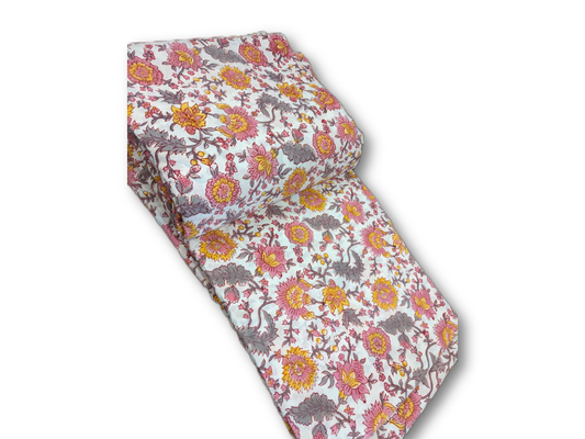 White Floral Hand Block Cotton Fabric