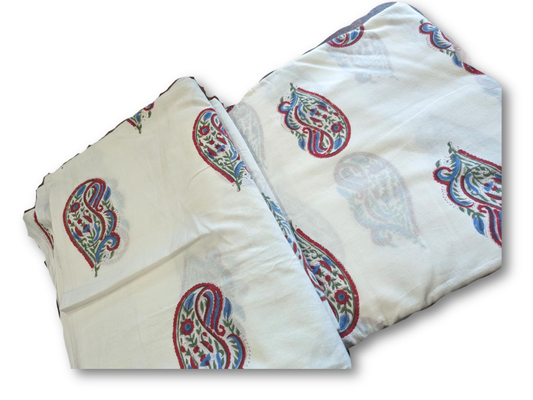 Ivory Paisley Hand Block Cotton Fabric