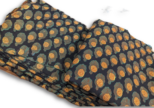 Mustard Floral Boota Hand Block Cotton Fabric