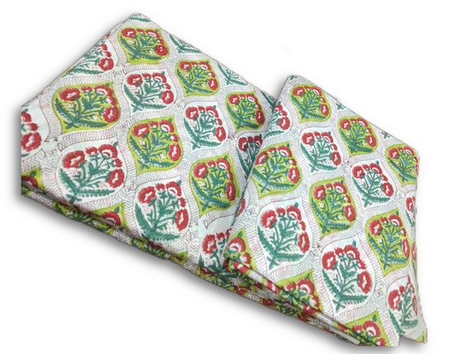 Off White Floral Hand Block Printed Cotton Fabric