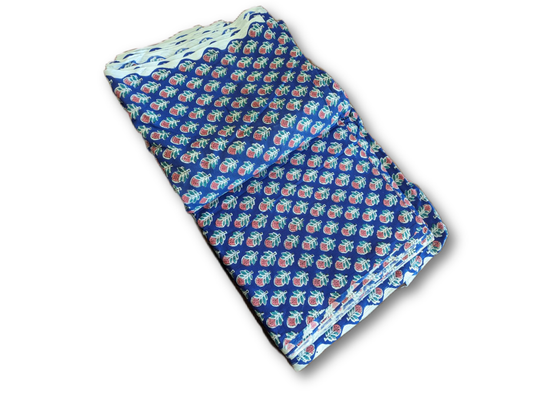 Royal Blue Floral Hand Block Printed Cotton Fabric