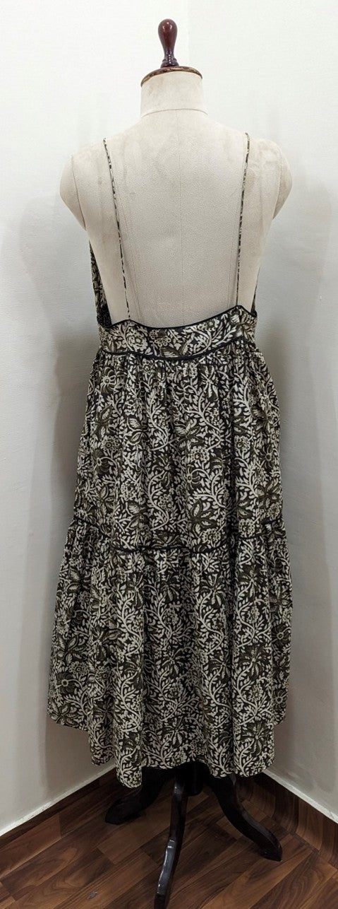 Vine Printed Strap Tiered Dress