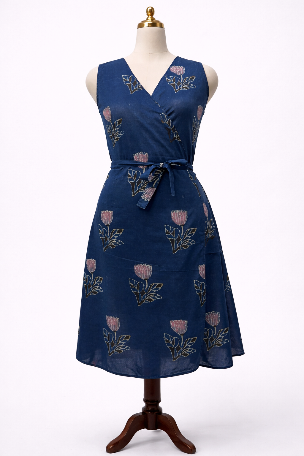 Floral Indigo Cotton Middi Dress