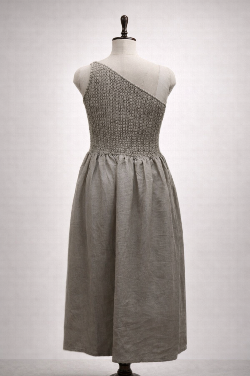 One-Shoulder Linen Smocked Dress