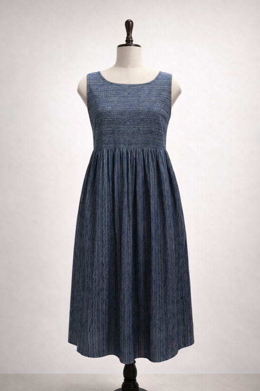 Indigo Dyed Cotton Long Dress